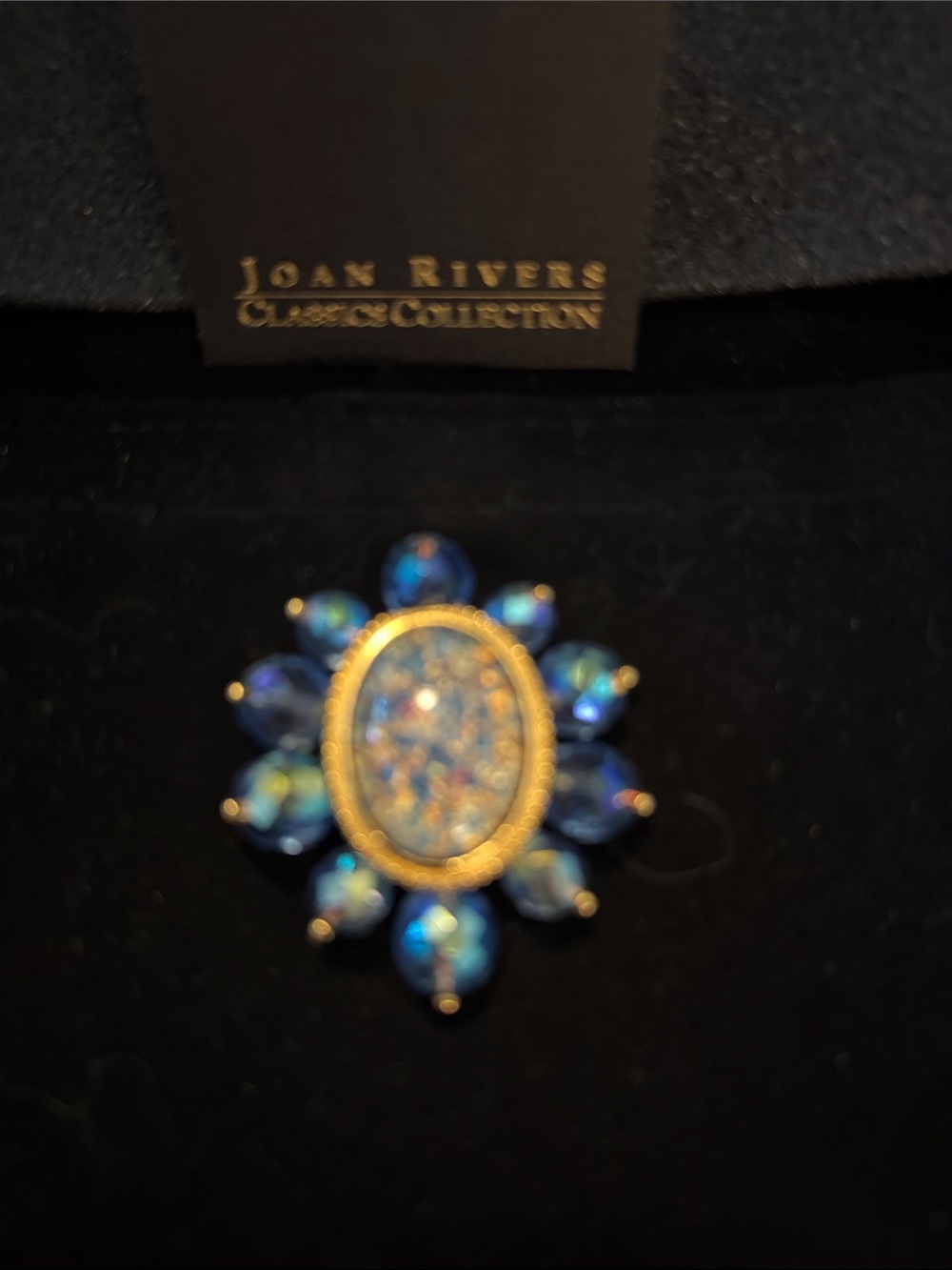 NWT Joan Rivers Gold-Tone Brooch with Iridescent Blue Stones excellent